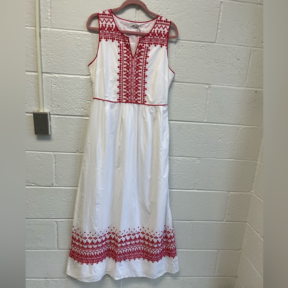 Vineyard Vines White/Red‎ Embroidered Maxidress Sz. 10 NWT - Picture 2 of 7